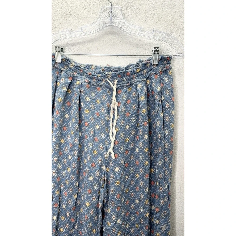Free People Pants Sz S Wide Leg Lounge Boho Print Pull On Drawstring Stretch